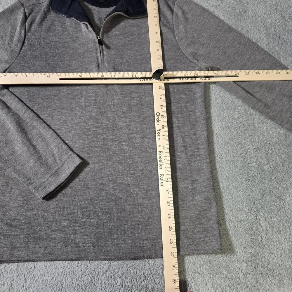 Banana Republic Mens Large Quarter Zip Pullover Grey Navy Mock Neck Heathered